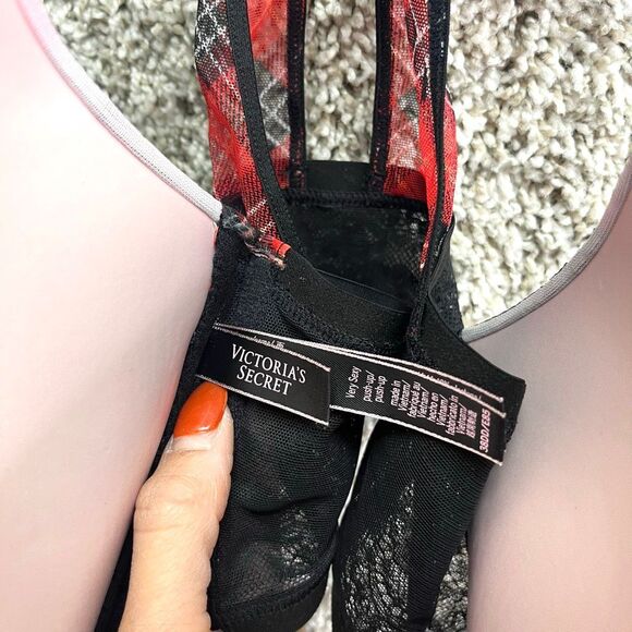 Victoria’s Secret Bra Women’s 38DD Very Sexy Red & Black Plaid Racerback Push Up - Picture 4 of 5